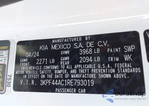 2024 Kia Forte Gt z USA, uszkodzony, nr VIN 3KPF44AC1RE793019